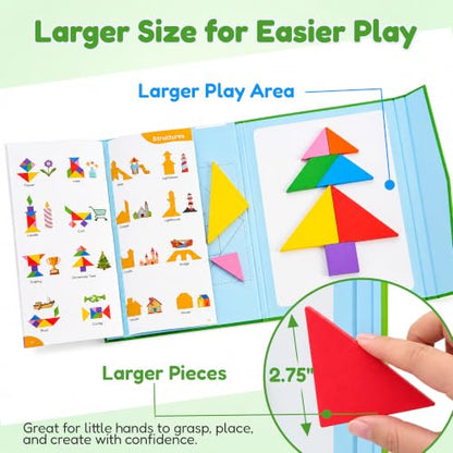 BenBen Magnetic Tangram Puzzle, Wooden Travel Toys Ages 4-8 8-12