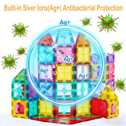 Antibacterial Magnetic Tiles, 58PCS 3D STEM Building Blocks Set - size: 58 PCS