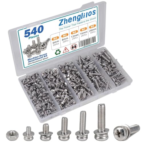 540PCS Machine Screw Phillips Truss Head Nuts and Bolts Assortment Kit - size: 3/4/5 mm, style: Round head machine screw