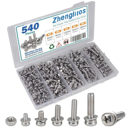 540PCS Machine Screw Phillips Truss Head Nuts and Bolts Assortment Kit - size: 3/4/5 mm, style: Round head machine screw