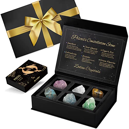 Pisces Birthday Gifts for Women: Zodiac Crystals Birthstone Gift Set with Greeting Card & Wrap Ribbon - color: Pisces With Gift Wrap