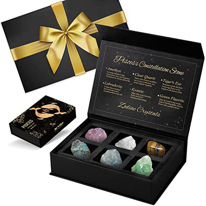 Pisces Birthday Gifts for Women: Zodiac Crystals Birthstone Gift Set with Greeting Card & Wrap Ribbon - color: Pisces With Gift Wrap
