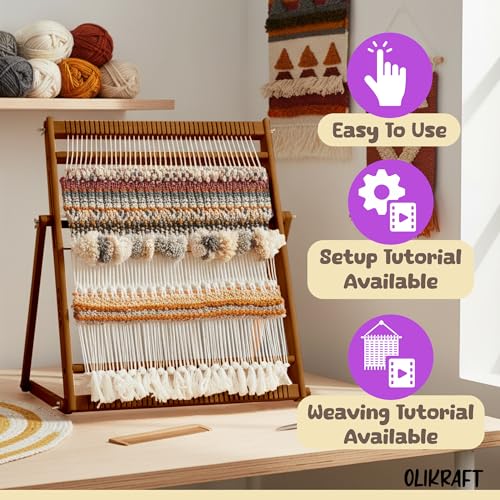 Olikraft Wooden Weaving Loom, Adjustable Stand (Large, Brown Beech) - color: Brown Beech, size: Large