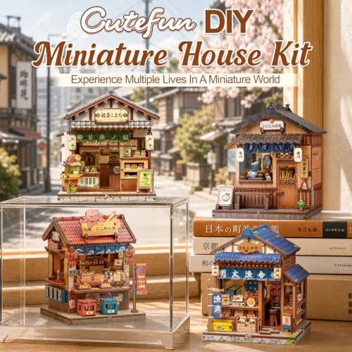 Cutefun DIY Miniature House Kit, 103 Pcs 3D Wooden Puzzle Tiny House - color: Kagawa Udon House