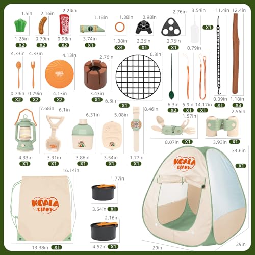Kids Camping Set 31Pcs with Tent,Pretend Play Outdoor,3+ - color: Multicolor