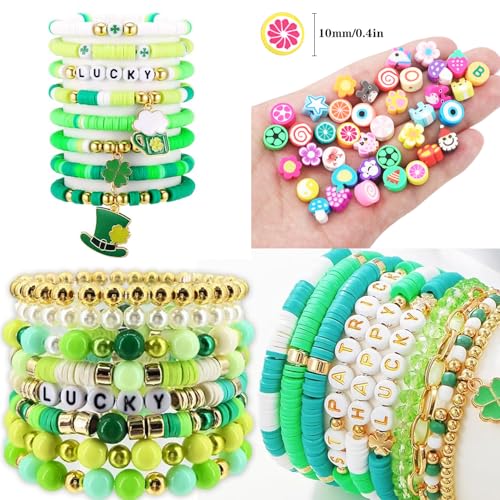 BBita St.Patrick's Day Polymer Clay Beads Bracelet Making kit, 3480pcs 24 Style Cute Fun Beads Charms for Jewelry Necklace Earring Making DIY Accessories for Women Girls - color: C7#St.Patrick's Day