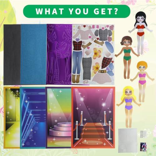 VKPI Fashion Dress Ups, Paper Art Crafts for Girls, Foam Paper Felt Fashion Activities for Kids Ages 5+ Toddler, Preschool Projects Toy Creative Gift Kit for Birthday - color: Dress Ups
