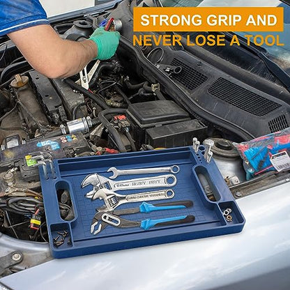 3 Pieces, Flexible Tool Tray, Rubber Tool Mat Trays, Non-Slip Tool Organizer, Heat and Oil Resistant Rubber, for Automotive and Home Tool Tray, 14 x 9 x 1 Inch, Blue