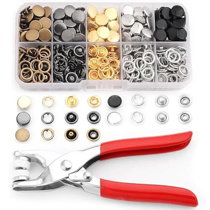 MIFOLEU 9.5mm Snap Button Kit, Metal Snaps Buttons for Fabric (400PCS) - color: 100 Sets/5 Color/Solid-9.5mm