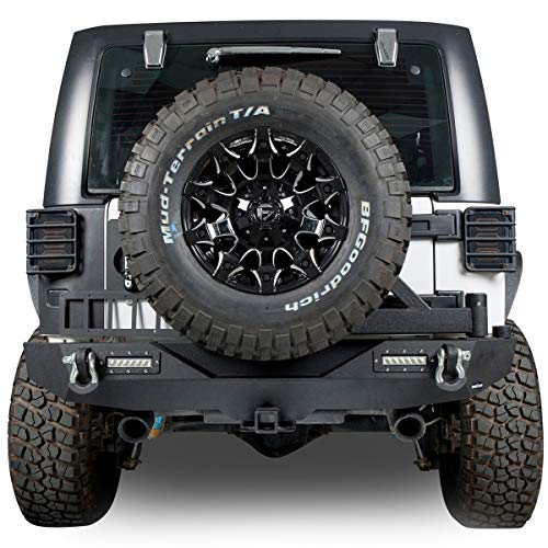 Hooke Road Wrangler JK Rear Bumper with Tire Carrier and Front Bumper Combo Compatible with Jeep Wrangler JK & Unlimited 2007-2018 2/4 Doors