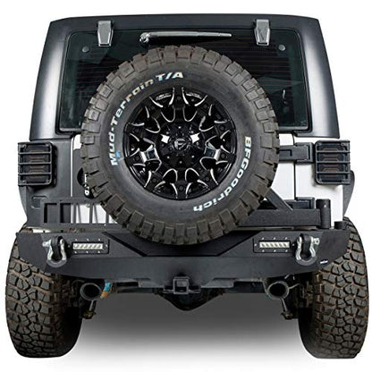 Hooke Road Wrangler JK Rear Bumper with Tire Carrier and Front Bumper Combo Compatible with Jeep Wrangler JK & Unlimited 2007-2018 2/4 Doors