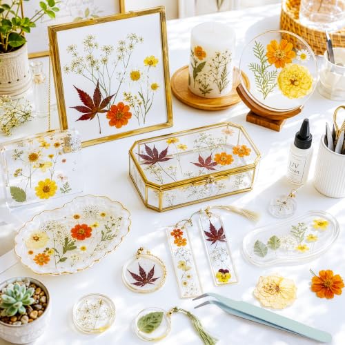 Dried Flowers, Resiners 100Pcs Fall Pressed Flowers for Craft Real Natural Dried Flowers Dry Leaves Kit for DIY Making Crafts Resin Soap Candle Scrapbook Supplies Card Making Jewelry - color: Fall Color 100pcs