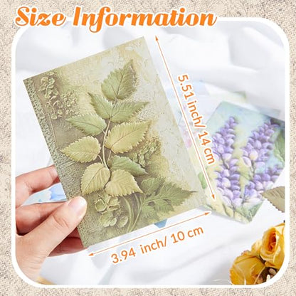 Humyoun 60 Sheets Scrapbook Paper Aesthetic Textured Fade Paper 3D Embossed Flower Plant Scrapbooking Supplies Decorative Bloom Floral Embossing Pad for Decoupage DIY Card Making Junk Journal