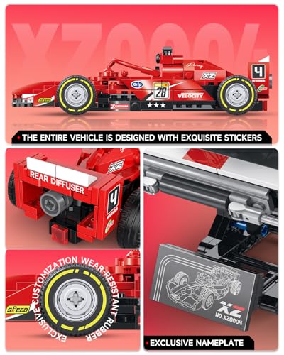 2IN1 Racing Car Building Blocks Set, MOC Speed Model Kit for Kids Ages 8+ and Adults, Creative Race Toy Gift for Boys & Girls (XZ0004) - color: Red