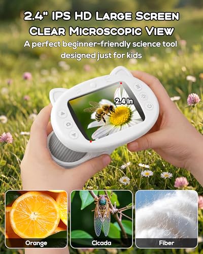 Kids Microscope 1000X Magnification, 4K Digital Handheld Pocket Microscope with 2.4", Rechargeable STEM Learning Science Kit Outdoor Exploration Toy Gift for Children Age 4-12,White - color: white