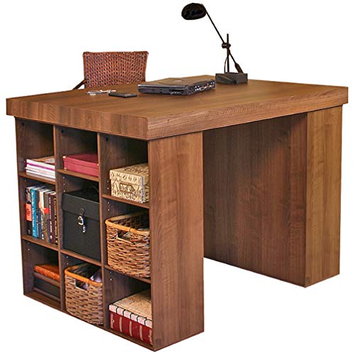 Venture Horizon Project Center Desk with Two 9-Cubby Bookcase Sides (Walnut) - color: Walnut