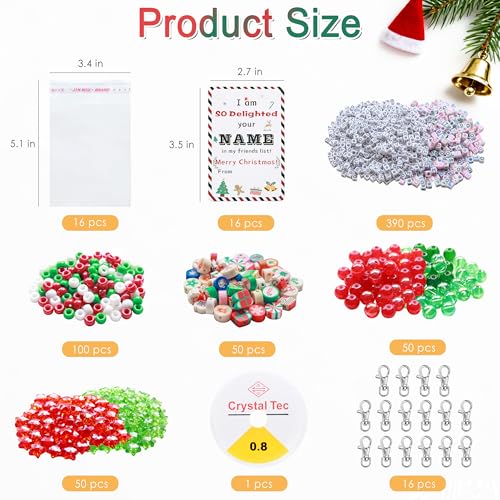 Tuhangcc 823 Pcs DIY Keychain Making Kit，Adjustable Letter Alphabet Beads Strings,Keychain Christmas Colors Pony Beads, 16 Charm Cards with Lobster Clasps & Strings for Christmas Favors - color: Christmas