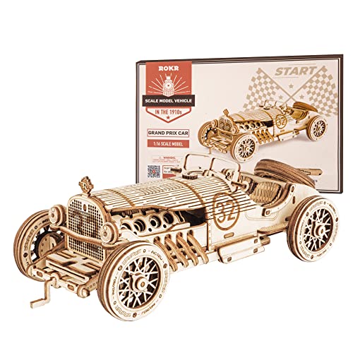 ROKR 3D Wooden Puzzle for Adults-Mechanical Car Model Kits-Brain Teaser Puzzles-Vehicle Building Kits-Unique Gift for Adults on Birthday/Christmas Day(1:16 Scale)(MC401-Grand Prix Car)