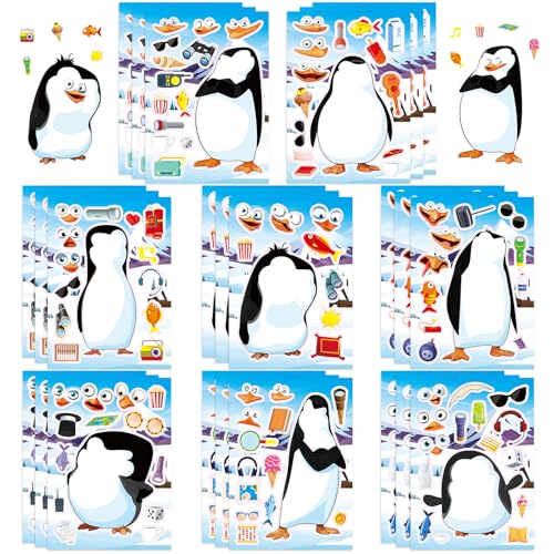 24 Sheets Penguin Make a Face Sticker, Make Your Own Penguin Mix and Match Stickers Winter Stickers for Home School Classroom Crafts Activities Winter Party Favors - style: Penguin