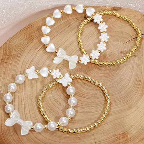 1206 Pcs Bracelet Making Kit Gold Pearl Beads for Bracelets for Adult - color: 11-Gold & Off-White