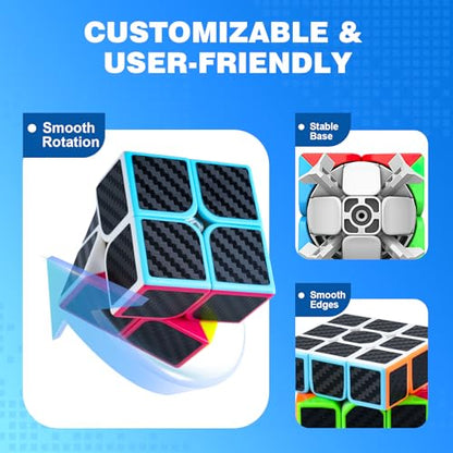 AuntyFey Speed Cube Set 5 Pack Bundle of 2x2, 3x3, 4x4, 5x5,Pyraminx