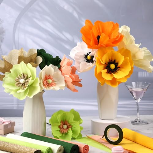 Gersoniel 57 Pcs Crepe Paper DIY Kit for Flower Making, Yellow - color: Yellow