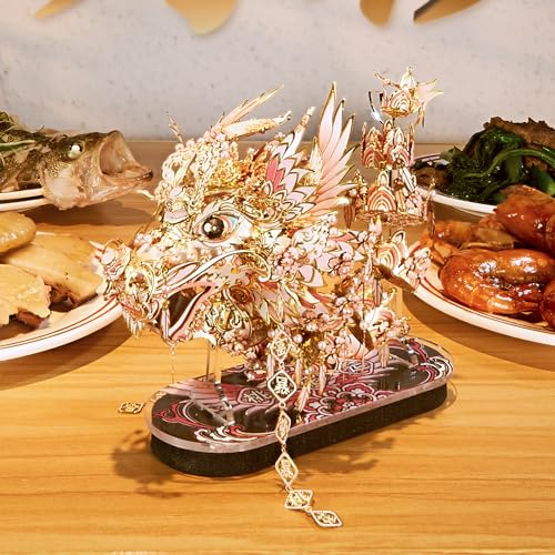 Piececool 3D Metal Puzzles for Adults, Chinese Lucky Dragon DIY Model Building Kits Challenging Brain Teaser 3D Puzzles DIY Assembling Crafts Best Gfits Home Decor
