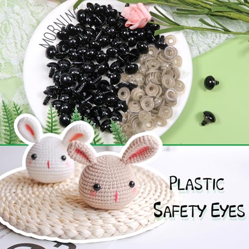 TOAOB 150pcs 14mm Black Plastic Safety Eyes Crafts Crochet Eyes with 150pcs Washers for Stuffed Animals Amigurumis Doll Making - size: 14mm