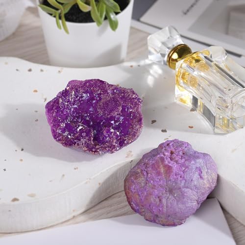 moonsix Pack of 2 Titanium Coated Angel Aura Quartz Geode, Purple - color: Purple
