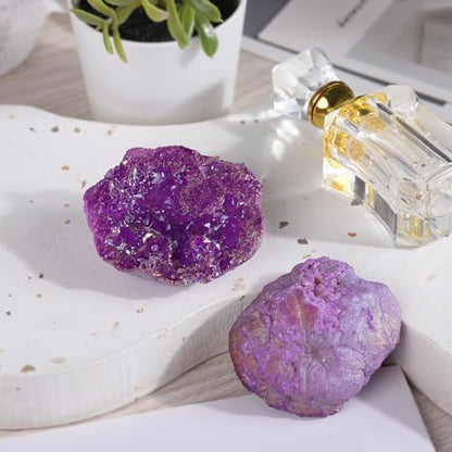 moonsix Pack of 2 Titanium Coated Angel Aura Quartz Geode, Purple - color: Purple