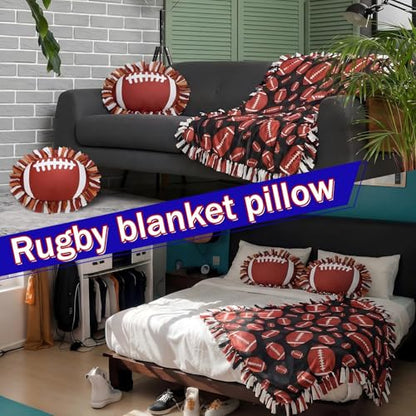 Vicenpal Set of 3 Football Tie Blanket & Pillows Craft Kit 57 Inch No Sew Fleece Blanket Kit Football Gifts Throw Crafts Tie Knot Quilt Squares Fabric Sports Ball Theme Decorations for Party - style: Football
