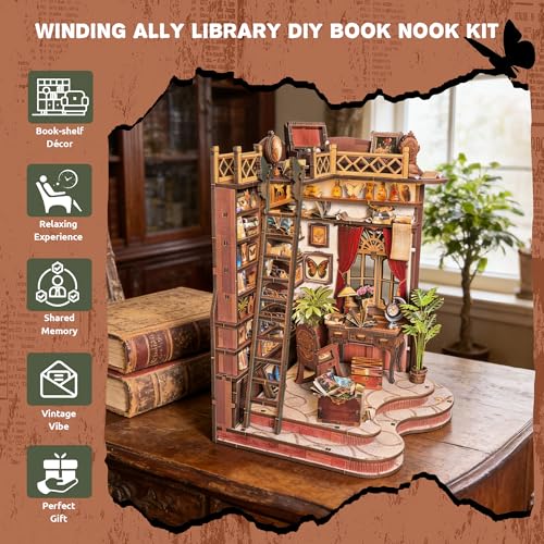 DIY Book Nook, Miniature House Kit with LED Lights | Winding Alley Library