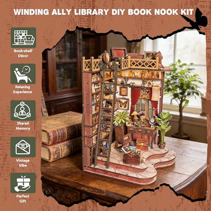 DIY Book Nook, Miniature House Kit with LED Lights | Winding Alley Library