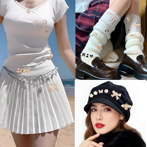 Junk Sock Charms Kit, Brooches and Pins for Women, Bag Charms Safety Pins - color: Gold