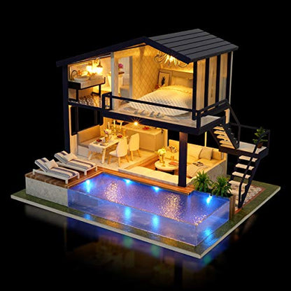 GuDoQi DIY Miniature Dollhouse Kit, Tiny House kit with Music, Miniature House Kit 1:24 Scale, Great Gift for Birthday Christmas Day, Time Apartment - color: Time Apartment
