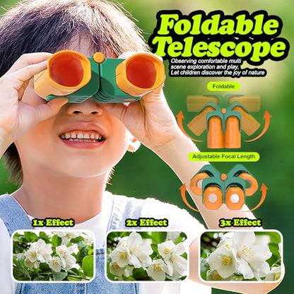 Camping Toys for Kids, Outdoor Observation Box Set, 10-Piece Nature Exploration Kit with Bug Container, Magnifier, Foldable Telescope, Bug Net, Safety Goggles, Ages 3-6 Birthday
