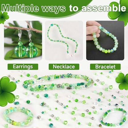 Green Glass Beads Bulk for Jewelry Making, Beaded Plant, Craft Crystal Bead - color: Green, size: 636pcs