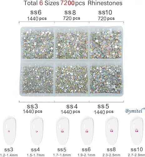Bymitel 7200 Pieces 6 Mixed Sizes Glue Fix on Glass Rhinestones Round Crystal Gems Flatback for DIY Jewelry Making with one Picking Pen (6-Sizes 7200PCS, Crystal AB) - color: Crystal AB, size: 6-SIZES 7200PCS