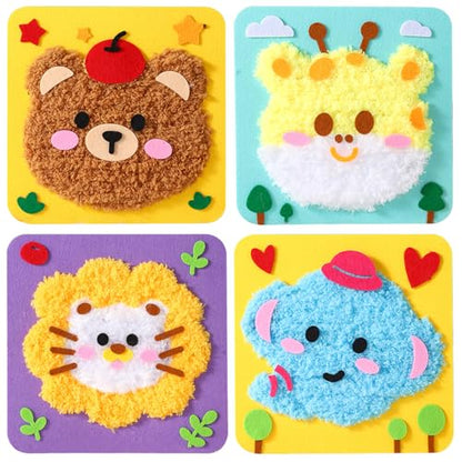 Vanttokeey DIY Embroidery Doll Set, 4pcs Cute Cartoon Animal Sewing Craft Kit Sewing Projects Yarn Board (Deer + Elephant + Lion + Bear) - color: Deer + Elephant + Lion + Bear