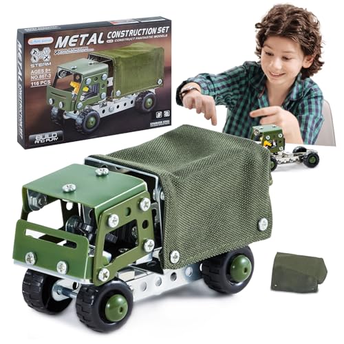 Military Truck STEM Building Toy Set,Metal Model Car Kits to Build for 8+
