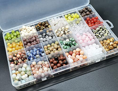 1200pcs 6mm Natural Round Stone Beads Real Gemstone Beading Loose Gemstone Hole Size 1mm DIY Smooth Beads for Bracelet Necklace Earrings Jewelry Making,Box Packed(24 Material -B,6mm) - color: 24 material -B,6mm, size: 6mm