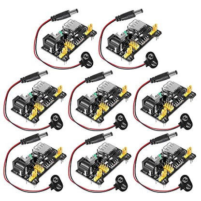 3.3V 5V MB102 Solderless Breadboard Power Supply Module with 9V Battery Clip Power Cable 2.1x 5.5mm Male DC Jack Plug for Arduino (Pack of 8) - size: 8 Set