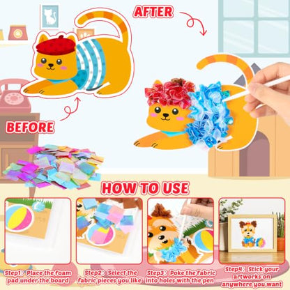 Lonfliness 8 Pcs Dog Cat Poke in Craft Kits for Kids Mess Free DIY Art - style: Dog Cat