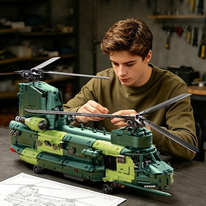 Powered Military Helicopter Building Blocks Set – 1521PCS Army Aircraft Bricks Model with Motor-Driven Rotors, Power Module & Mechanical Gear System – STEM Engineering Toy for Boys, Teens & Adults - color: Green Auto