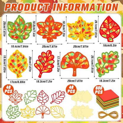 DoubleFill 48 Pcs Fall Suncatchers Craft Kit, Fall Maple Leaves Crafts Bulk - style: Maple Leaf