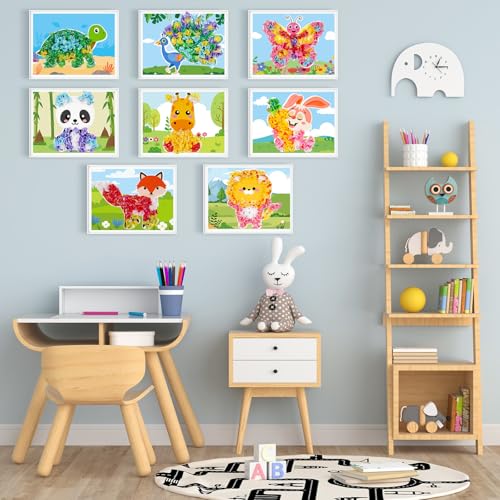 Lonfliness 8 Pcs Animal Poke in Craft Kits for Kids Mess Free DIY Art - style: Animals