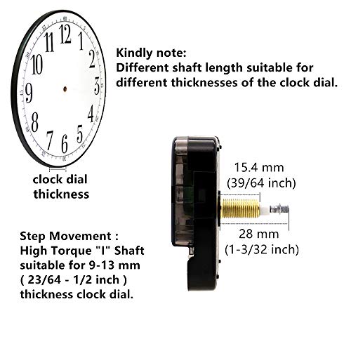 Youngtown High Torque 1-3/32" Long Shaft Clock Movement Kit 12" Black Hands - color: Black, size: 1-3/32 inch Total shaft length