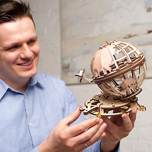 UGEARS Globe 3D Wooden Puzzles for Adults - Wooden Model Kits for Adults Brain Teaser Puzzles Models for Adult to Build Mechanical Models Educational World Globes Puzzle Hobby Set