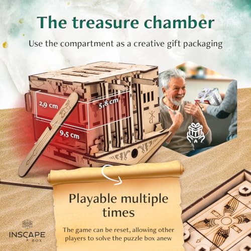 INSCAPE Caesar´s Riches Puzzle Box - Wooden Escape Room in A Box for Adults - Mind Puzzles - Puzzle Boxes with Hidden Compartments - Birthday Gift Gadget for Men and Women