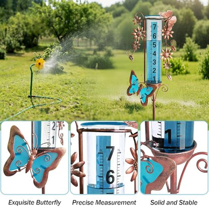 Rain Gauge Outdoor, Accurate & Easy to Read - color: Blue Butterfly